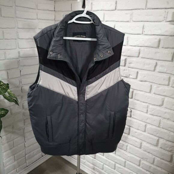 Canyon River Blues Men's Size Large Grey/Brown/White Puffy Vest - Picture 4 of 9